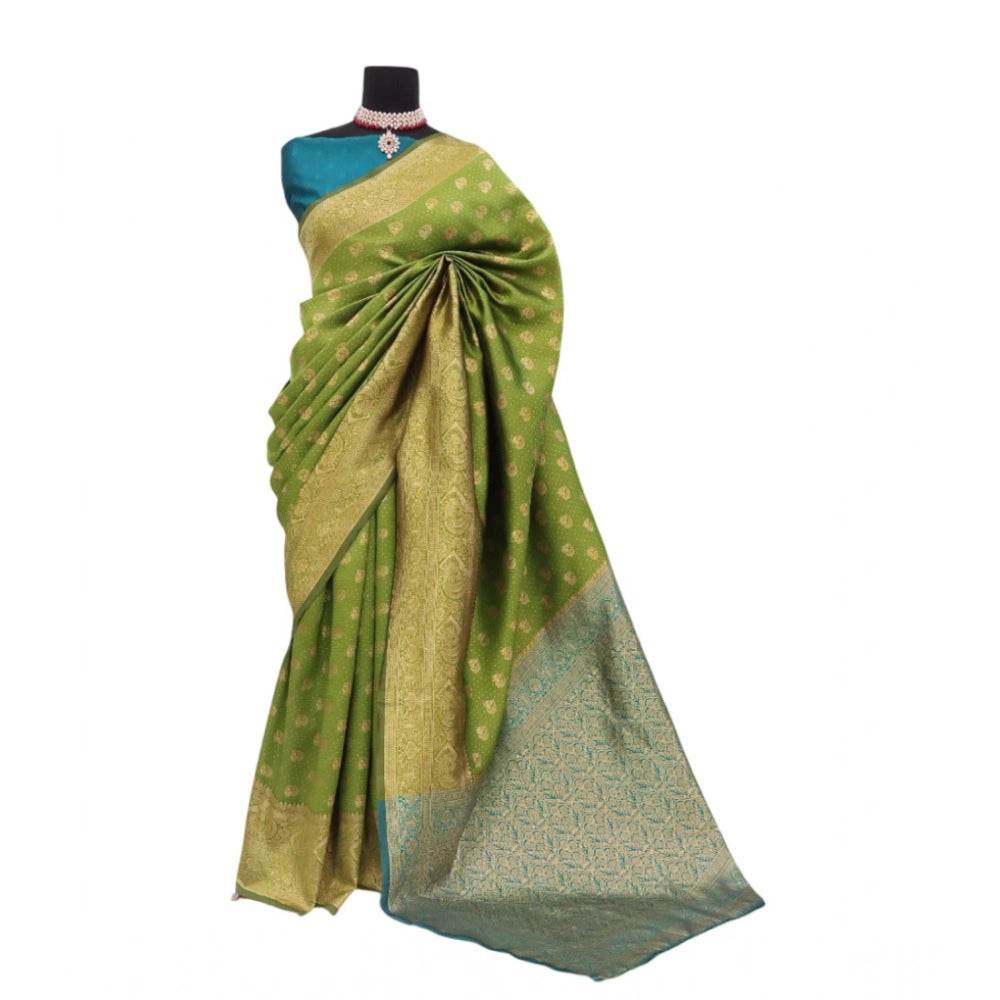 Generic Women's Banarasi Printed Saree With Unstitched Blouse 5.5Mtr (Mehendi Green) - MYLUXURY LANE ENTERPRISE