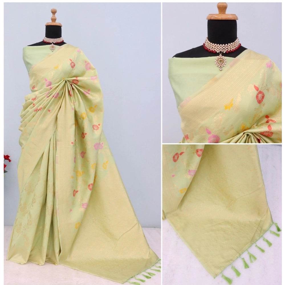 Generic Women's Banarasi Printed Saree With Unstitched Blouse 5.5Mtr (Pista) - MYLUXURY LANE ENTERPRISE