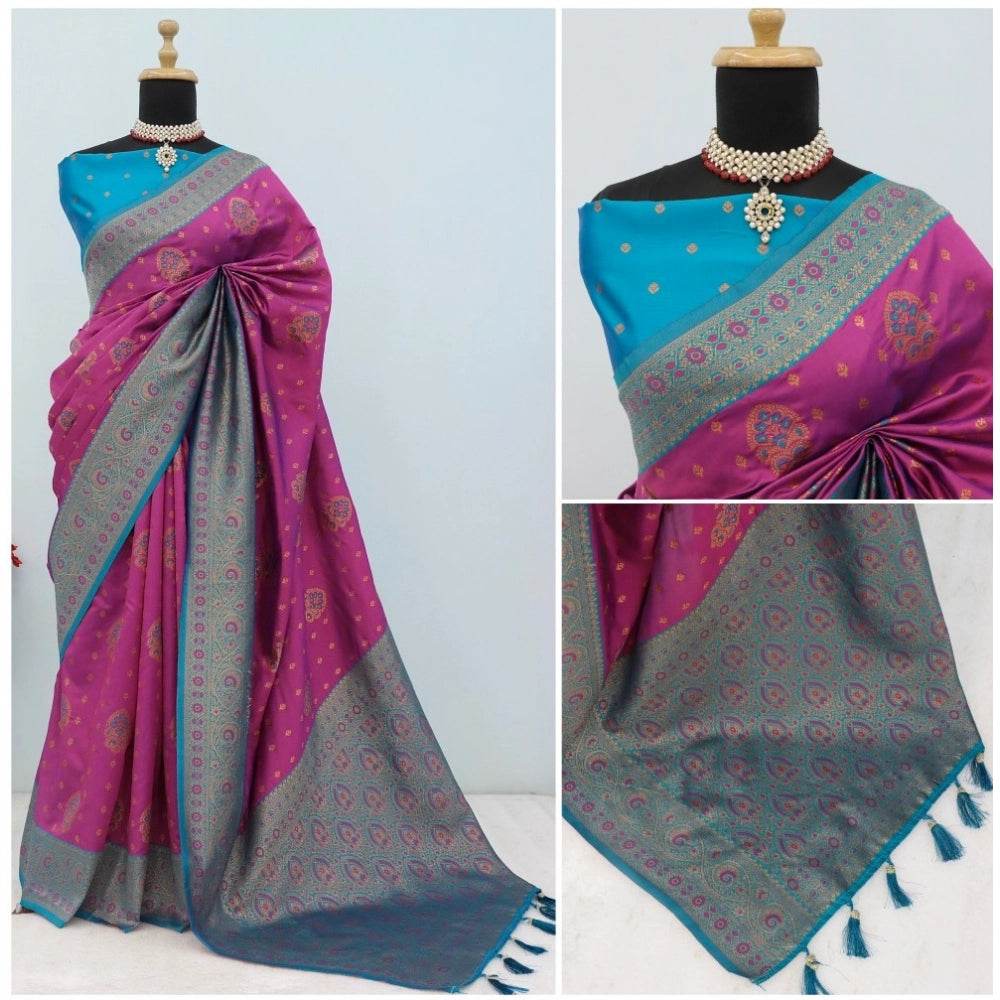 Generic Women's Banarasi Printed Saree With Unstitched Blouse 5.5Mtr (Purple) - MYLUXURY LANE ENTERPRISE