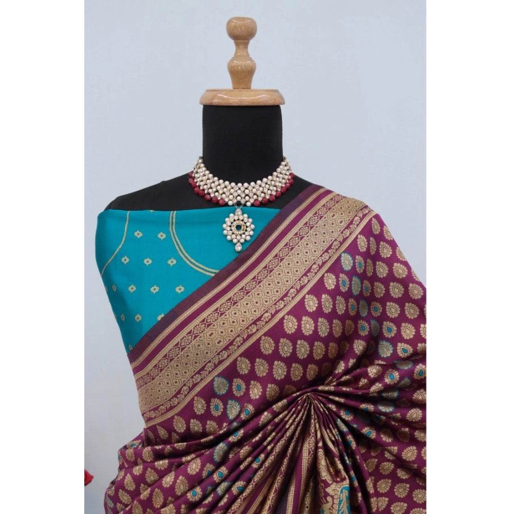 Generic Women's Banarasi Printed Saree With Unstitched Blouse 5.5Mtr (Purple) - MYLUXURY LANE ENTERPRISE
