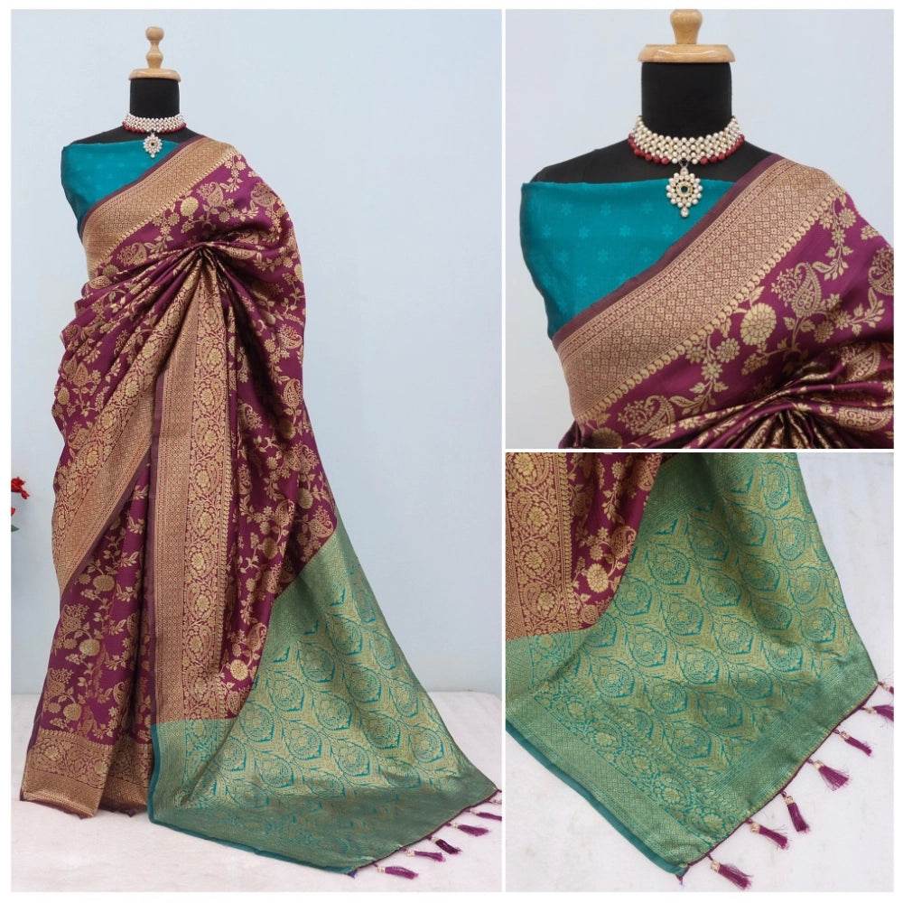 Generic Women's Banarasi Printed Saree With Unstitched Blouse 5.5Mtr (Purple) - MYLUXURY LANE ENTERPRISE