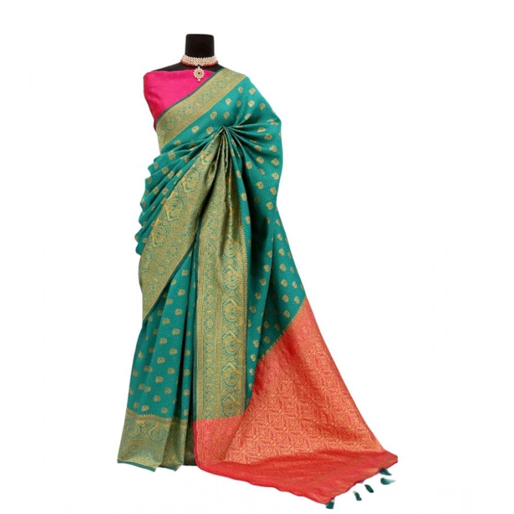 Generic Women's Banarasi Printed Saree With Unstitched Blouse 5.5Mtr (Rama) - MYLUXURY LANE ENTERPRISE