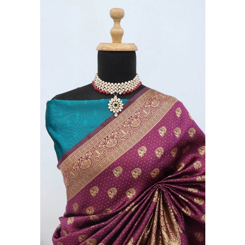 Generic Women's Banarasi Printed Saree With Unstitched Blouse 5.5Mtr (Purple) - MYLUXURY LANE ENTERPRISE
