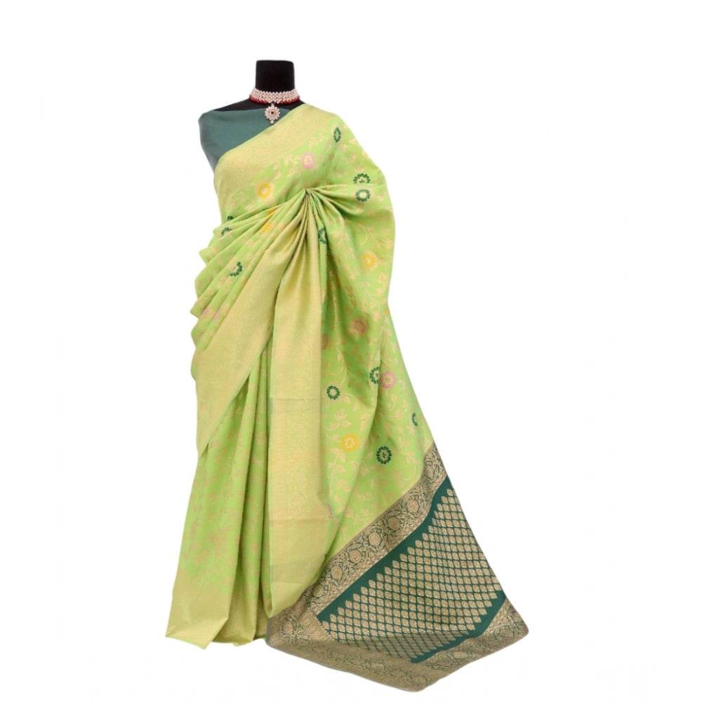 Generic Women's Banarasi Printed Saree With Unstitched Blouse 5.5Mtr (Green) - MYLUXURY LANE ENTERPRISE