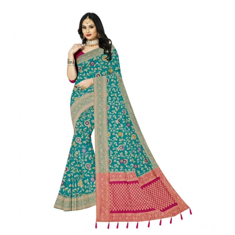 Generic Women's Banarasi Printed Saree With Unstitched Blouse 5.5Mtr (Rama) - MYLUXURY LANE ENTERPRISE