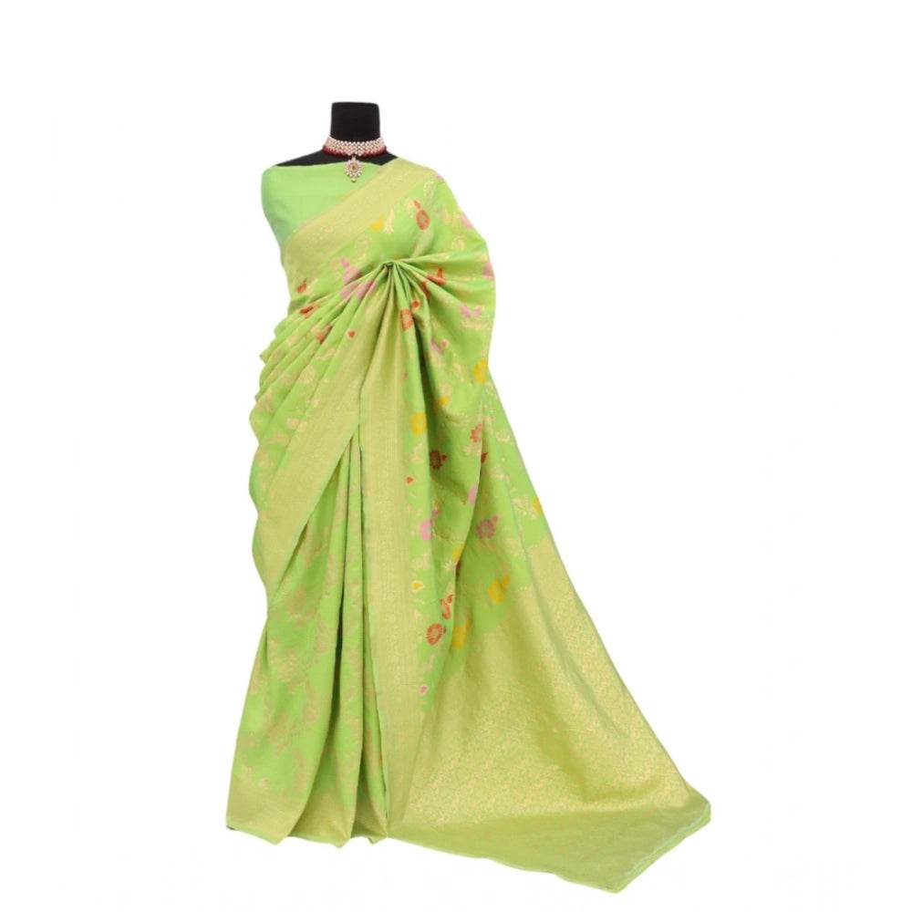 Generic Women's Banarasi Printed Saree With Unstitched Blouse 5.5Mtr (Green) - MYLUXURY LANE ENTERPRISE