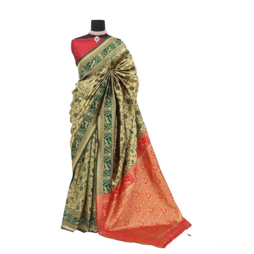 Generic Women's Banarasi Printed Saree With Unstitched Blouse 5.5Mtr (Golden) - MYLUXURY LANE ENTERPRISE
