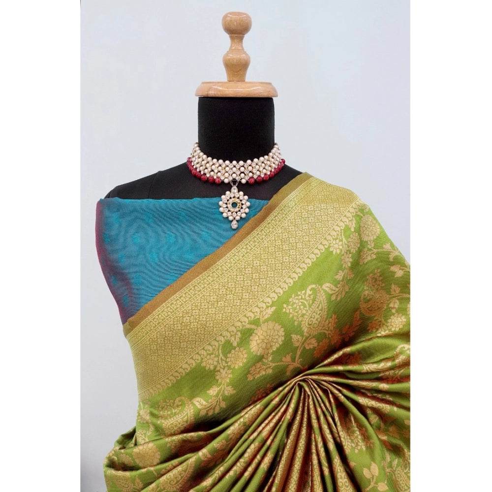 Generic Women's Banarasi Printed Saree With Unstitched Blouse 5.5Mtr (Mehendi Green) - MYLUXURY LANE ENTERPRISE