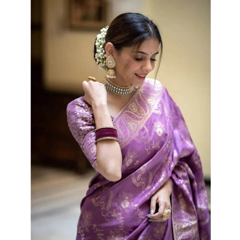 Generic Women's Art Silk Embellished Kanjivaram Saree With Unstitched Blouse (5.5Mtr, Lavender) - MYLUXURY LANE ENTERPRISE