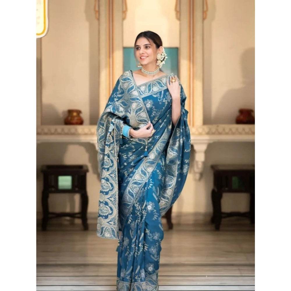 Generic Women's Art Silk Embellished Kanjivaram Saree With Unstitched Blouse (5.5Mtr, Rama) - MYLUXURY LANE ENTERPRISE