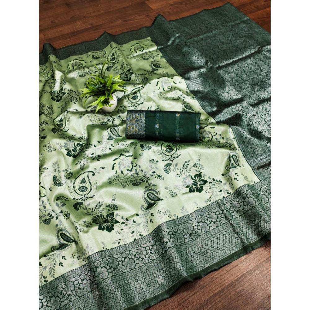 Generic Women's Banarasi Jacquard Printed Saree With Unstitched Blouse 5.5Mtr (Green) - MYLUXURY LANE ENTERPRISE