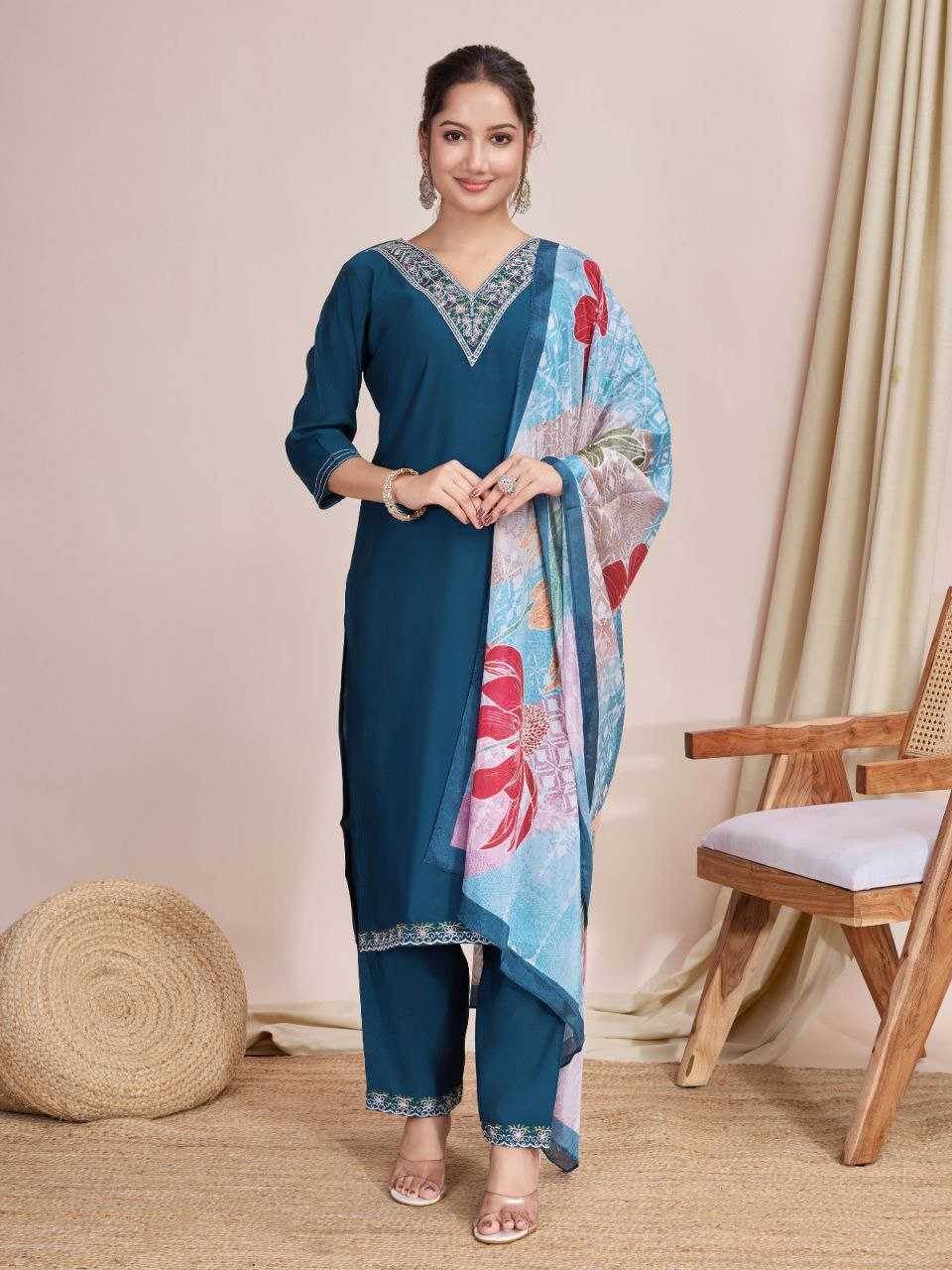 Chanderi Cotton Ladies Embroidery Suits - MYLUXURY LANE ENTERPRISE