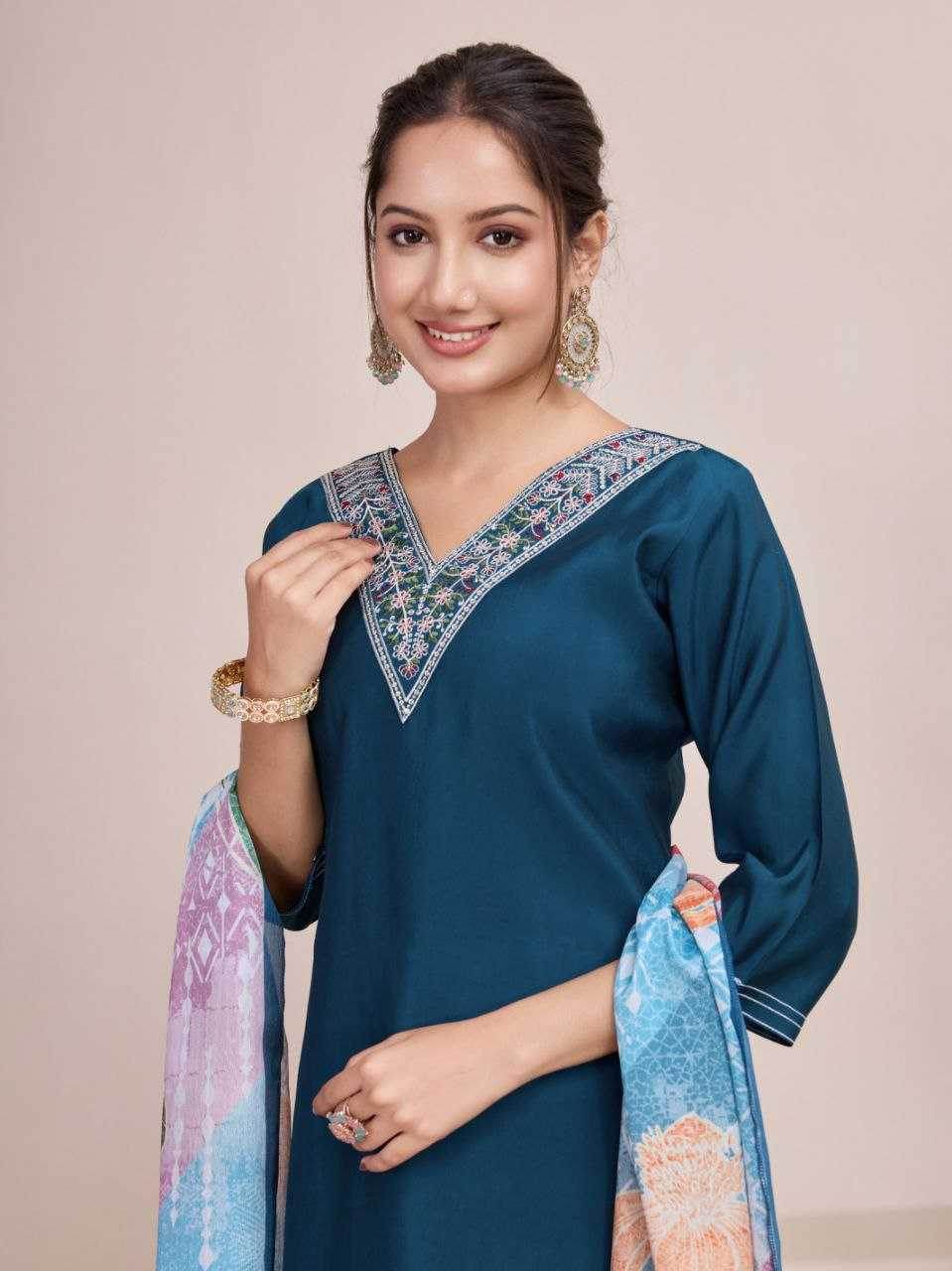 Chanderi Cotton Ladies Embroidery Suits - MYLUXURY LANE ENTERPRISE