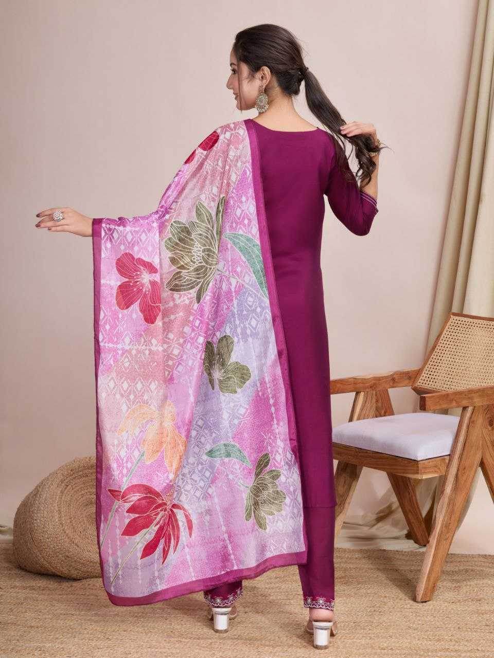 Chanderi Cotton Ladies Embroidery Suits - MYLUXURY LANE ENTERPRISE