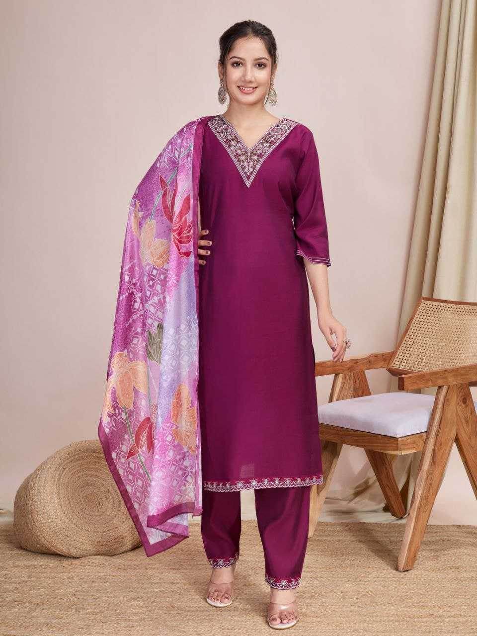 Chanderi Cotton Ladies Embroidery Suits - MYLUXURY LANE ENTERPRISE