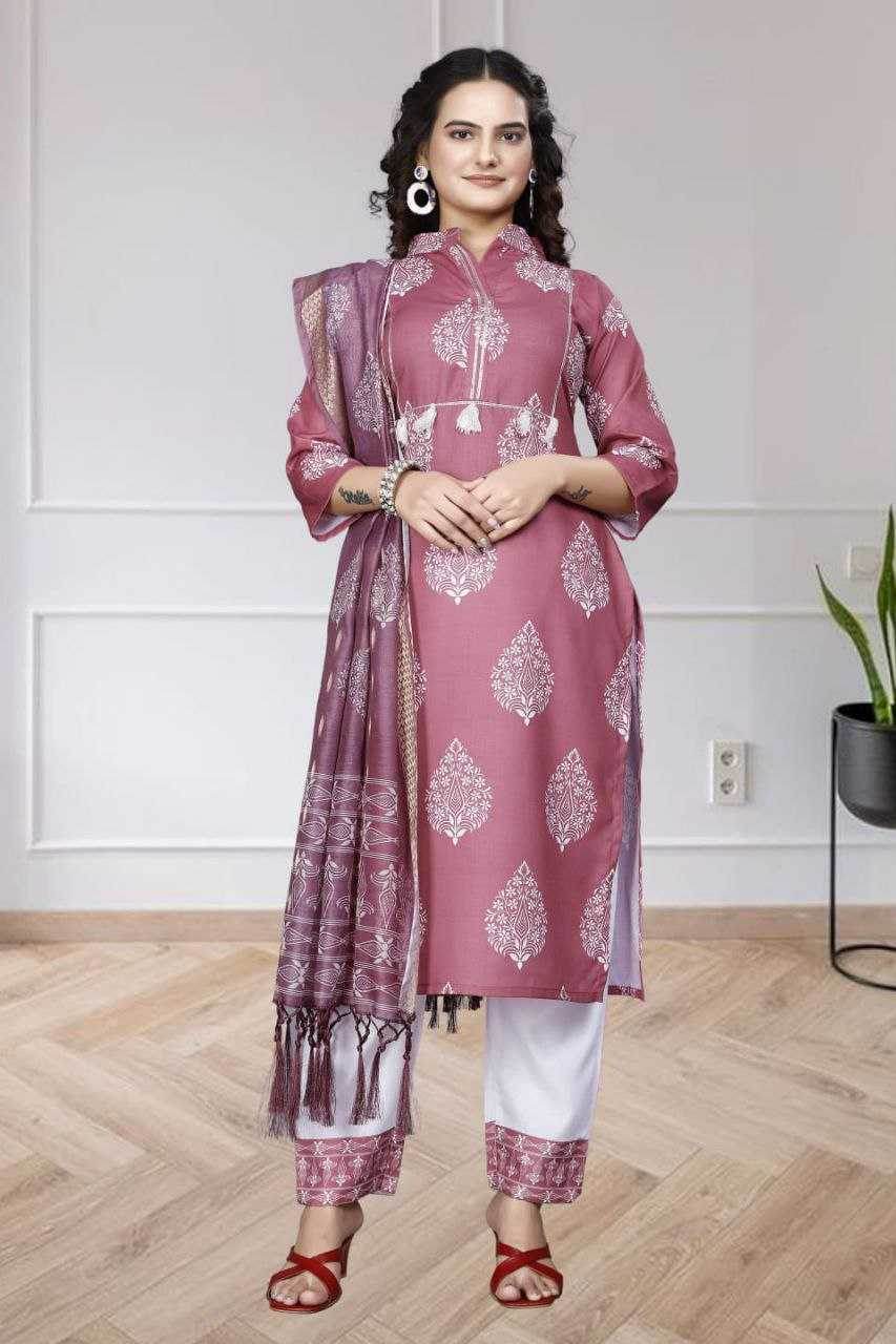 Chanderi Silk Ladies Printed Zari Suit - MYLUXURY LANE ENTERPRISE