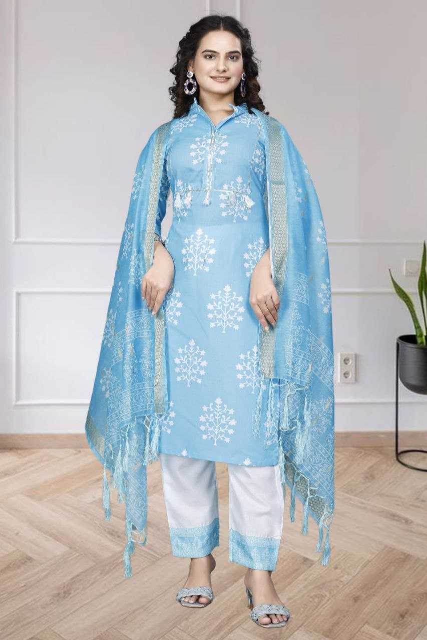 Chanderi Silk Ladies Printed Zari Suit - MYLUXURY LANE ENTERPRISE