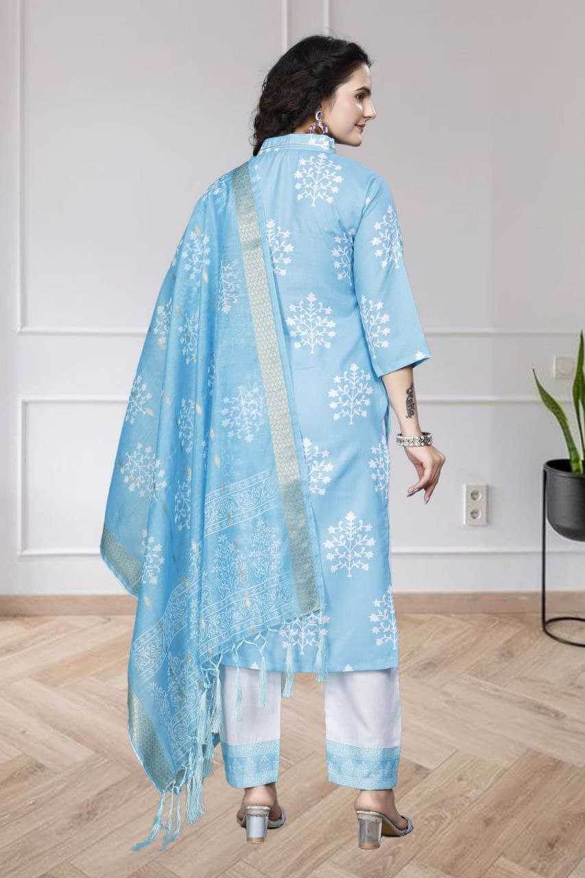 Chanderi Silk Ladies Printed Zari Suit - MYLUXURY LANE ENTERPRISE