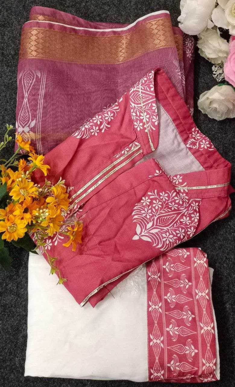 Chanderi Silk Ladies Printed Zari Suit - MYLUXURY LANE ENTERPRISE