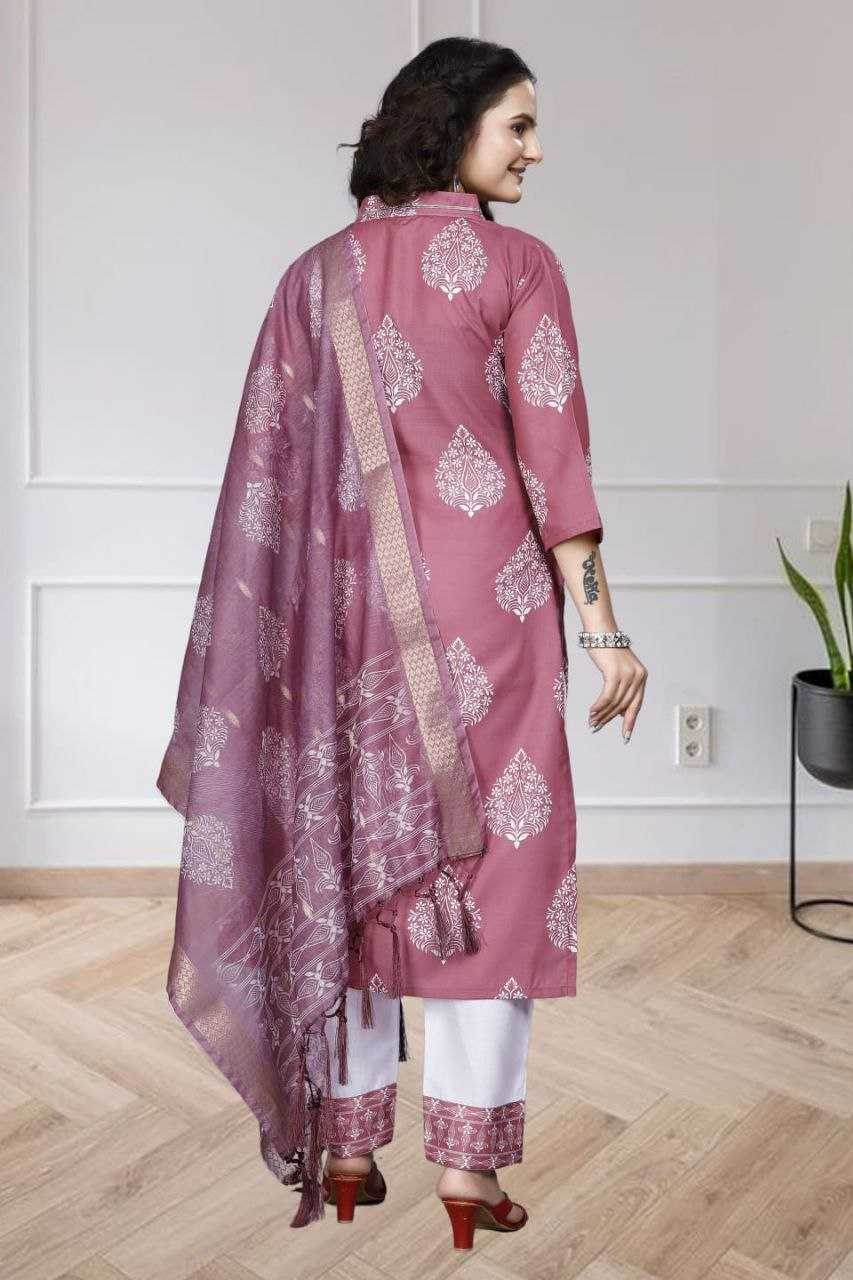 Chanderi Silk Ladies Printed Zari Suit - MYLUXURY LANE ENTERPRISE