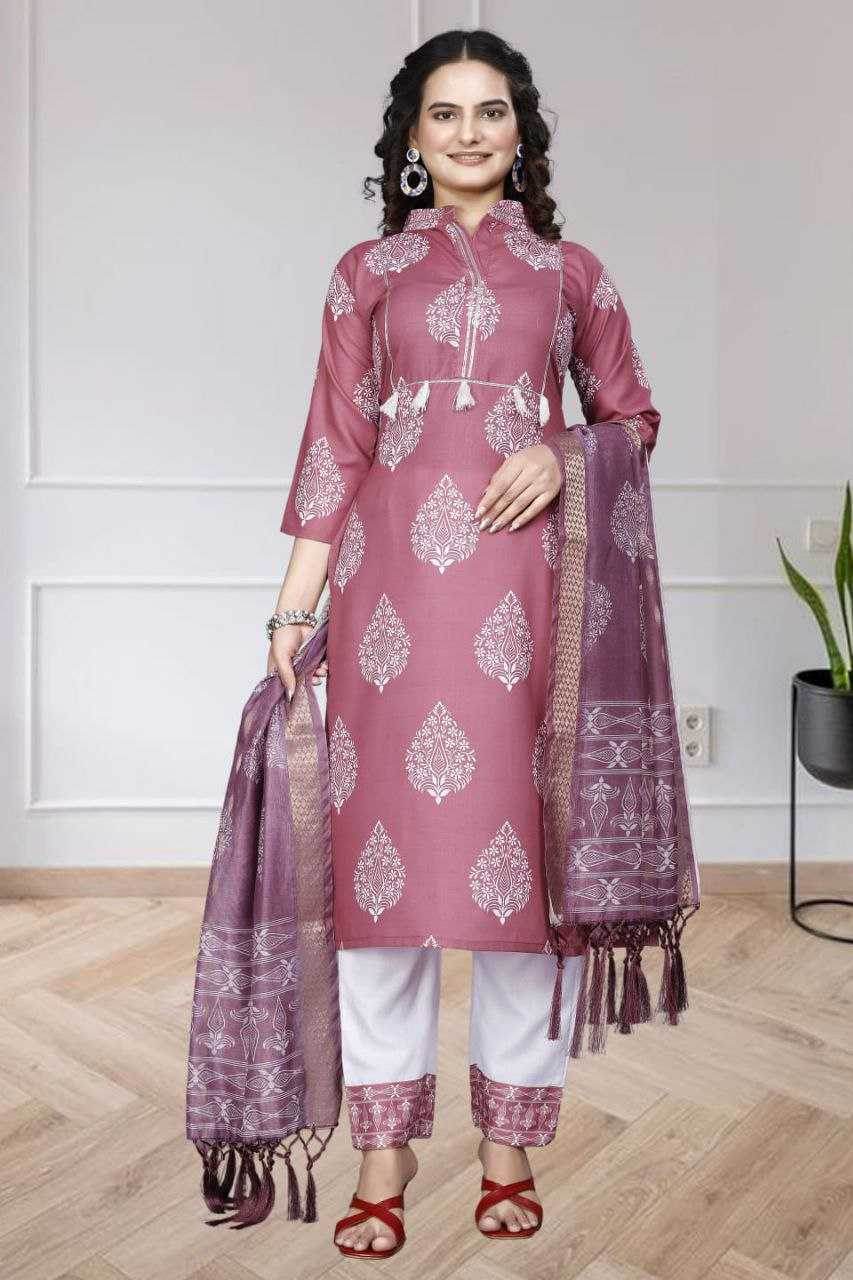 Chanderi Silk Ladies Printed Zari Suit - MYLUXURY LANE ENTERPRISE