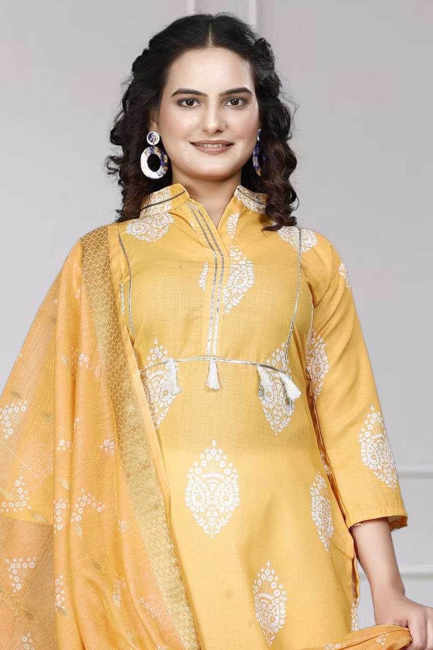 Chanderi Silk Ladies Printed Zari Suit - MYLUXURY LANE ENTERPRISE