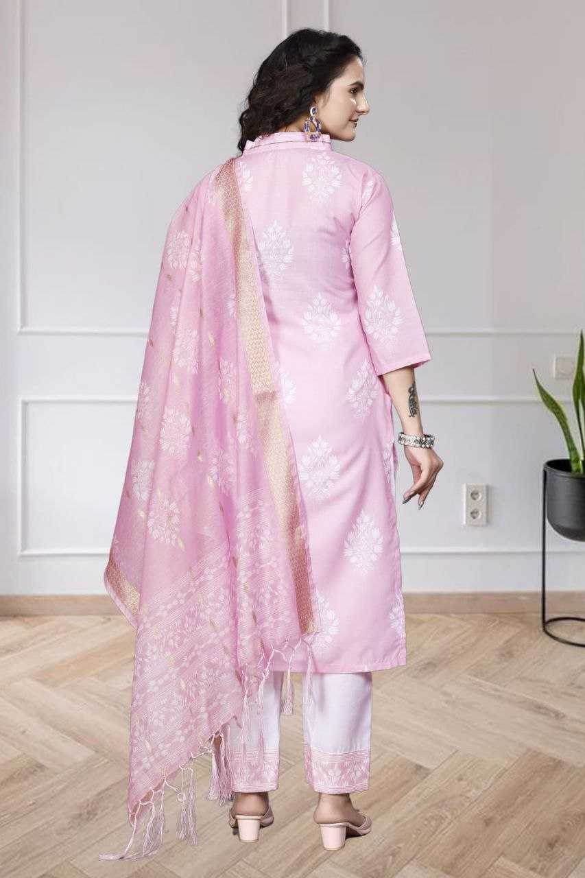 Chanderi Silk Ladies Printed Zari Suit - MYLUXURY LANE ENTERPRISE