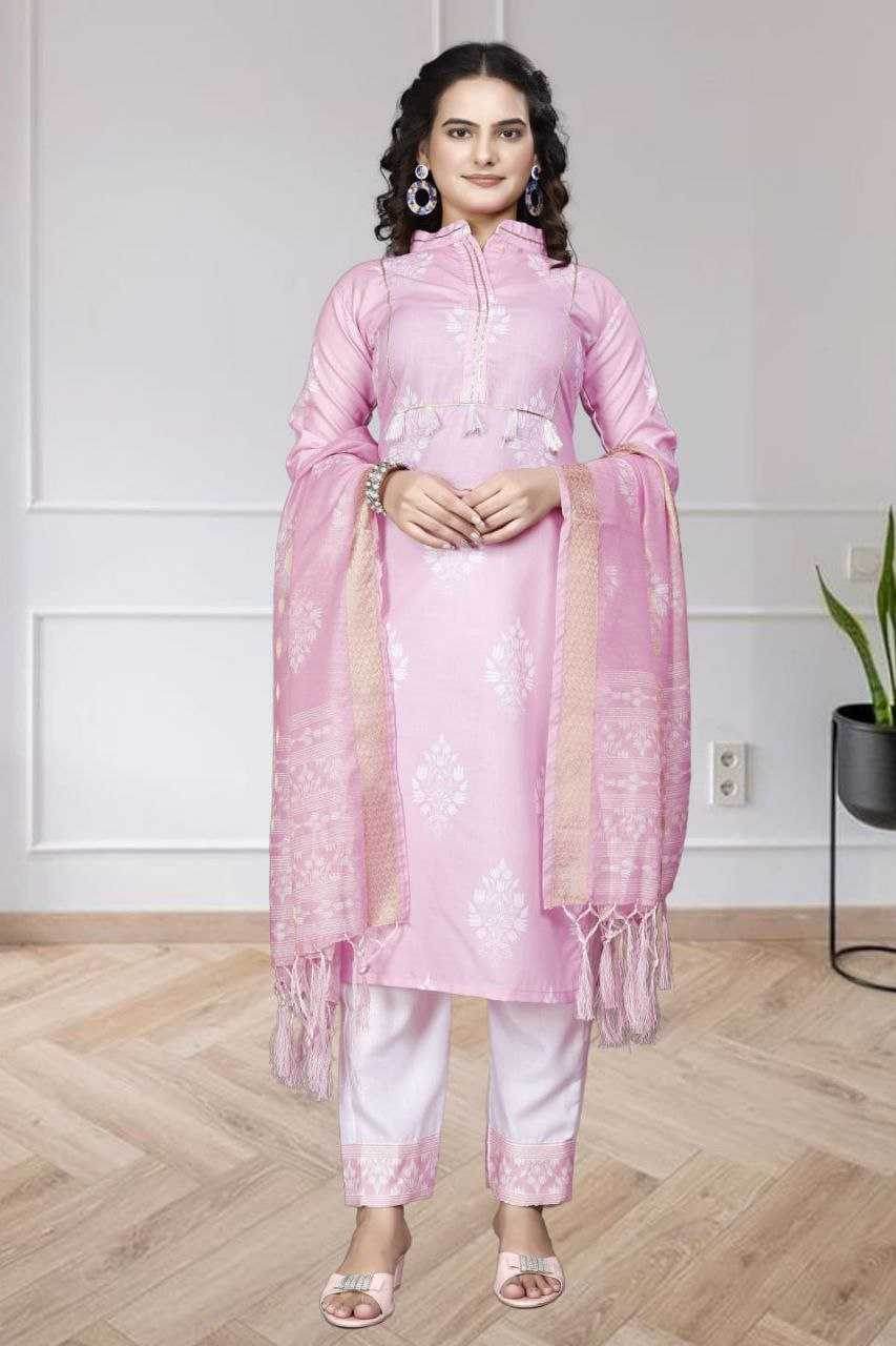 Chanderi Silk Ladies Printed Zari Suit - MYLUXURY LANE ENTERPRISE