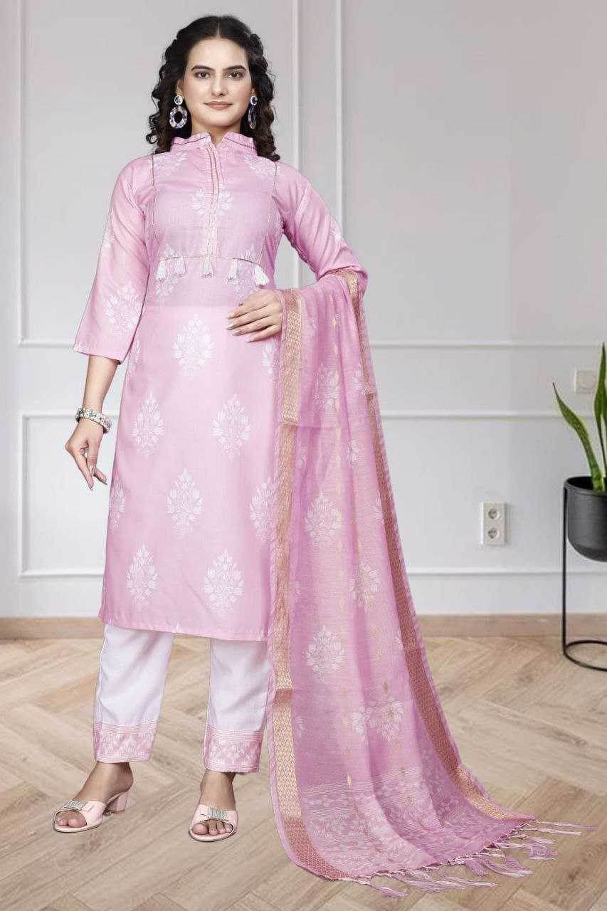 Chanderi Silk Ladies Printed Zari Suit - MYLUXURY LANE ENTERPRISE