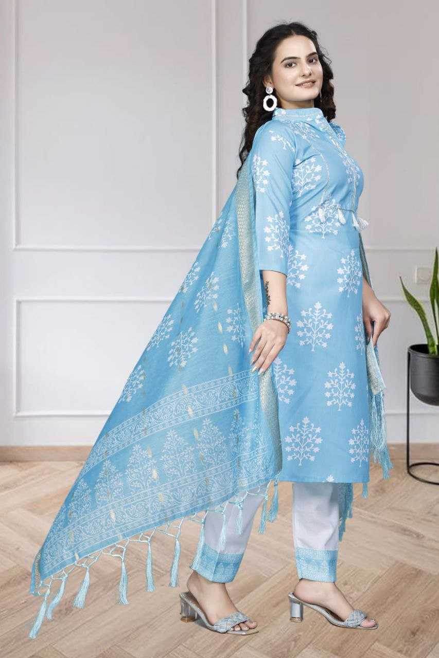 Chanderi Silk Ladies Printed Zari Suit - MYLUXURY LANE ENTERPRISE