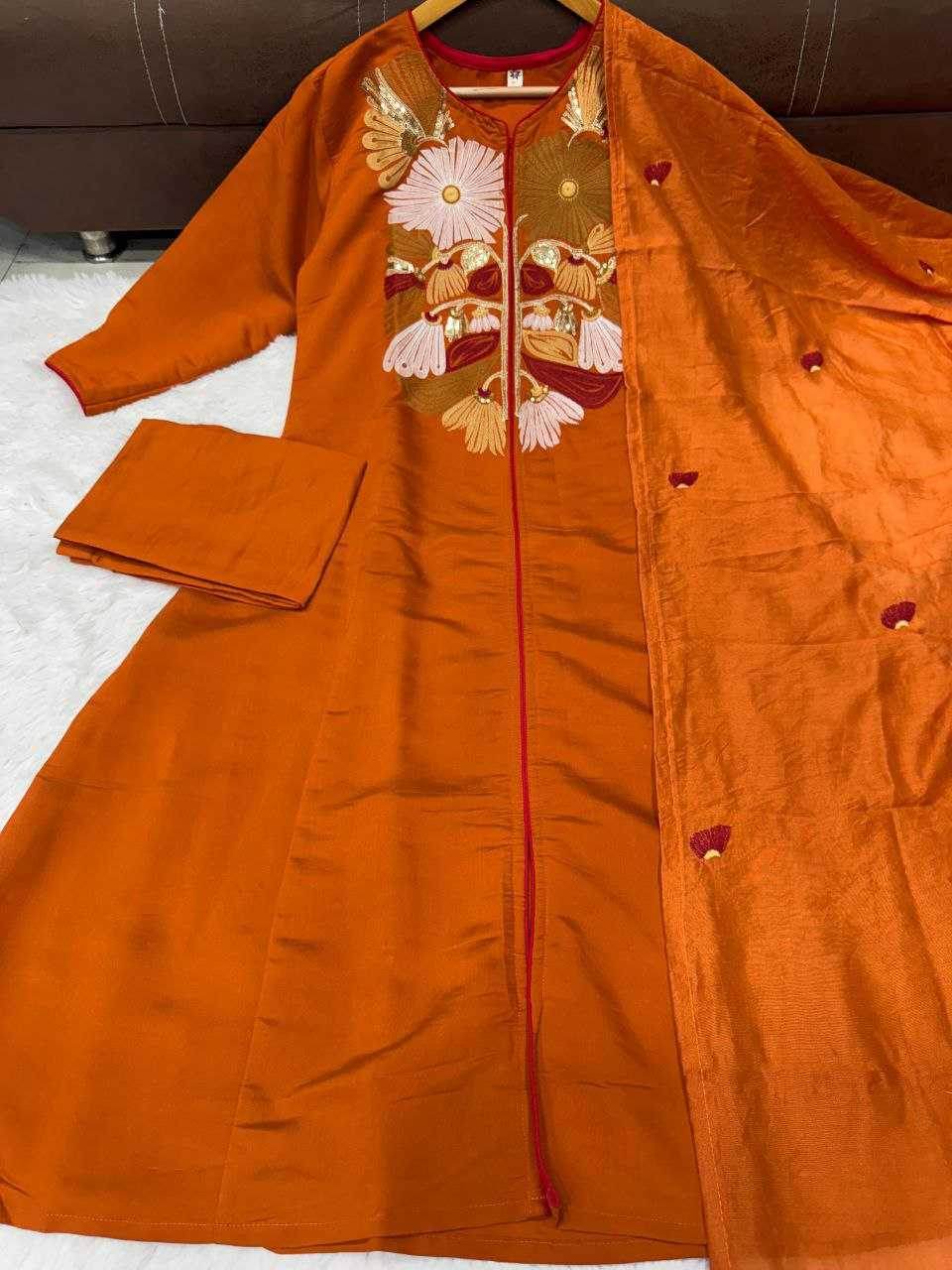 Chanderi Silk Embroidered dresse - MYLUXURY LANE ENTERPRISE