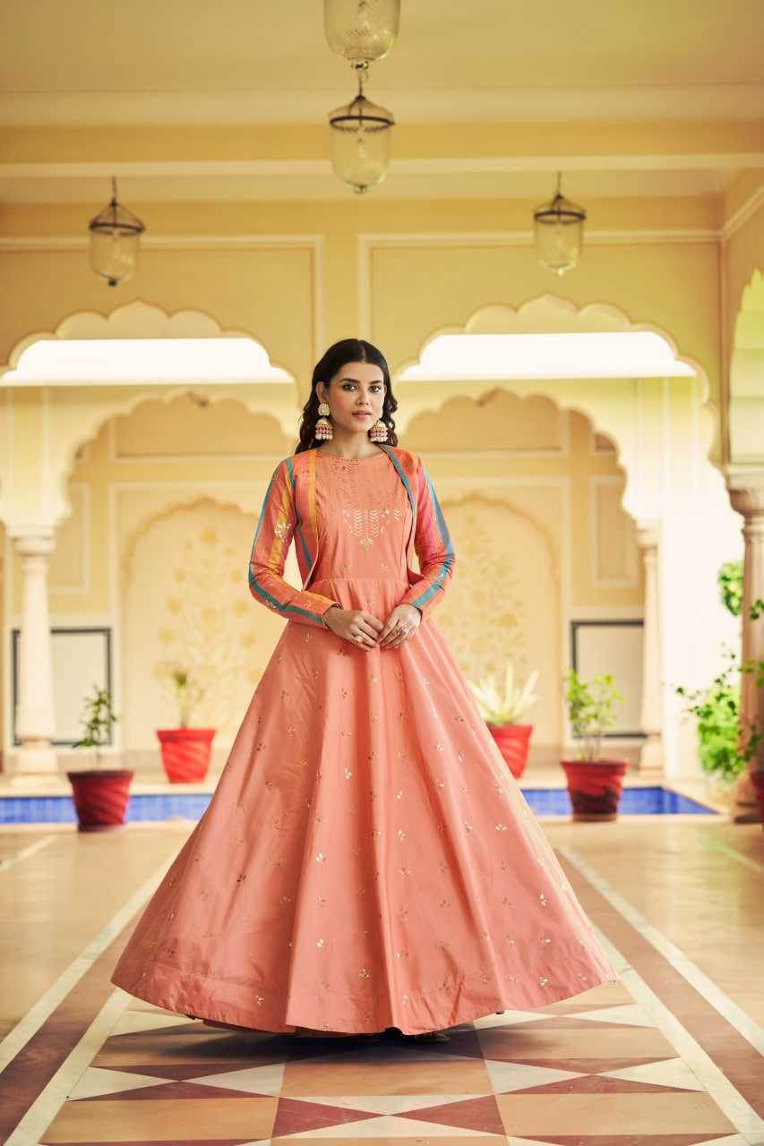 Embroidery Long Peach Gown - MYLUXURY LANE ENTERPRISE