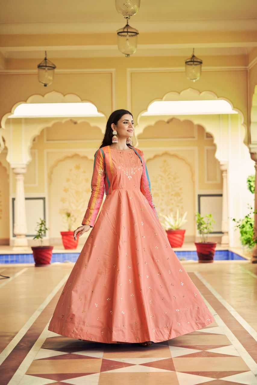 Embroidery Long Peach Gown - MYLUXURY LANE ENTERPRISE