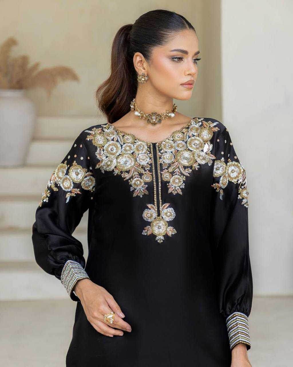 Crepe Silk Embroidery Suits Palazzo Black Salwar Suit - MYLUXURY LANE ENTERPRISE