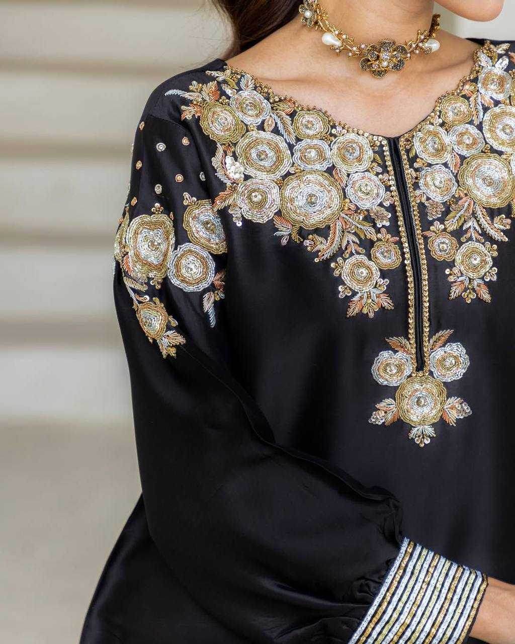 Crepe Silk Embroidery Suits Palazzo Black Salwar Suit - MYLUXURY LANE ENTERPRISE
