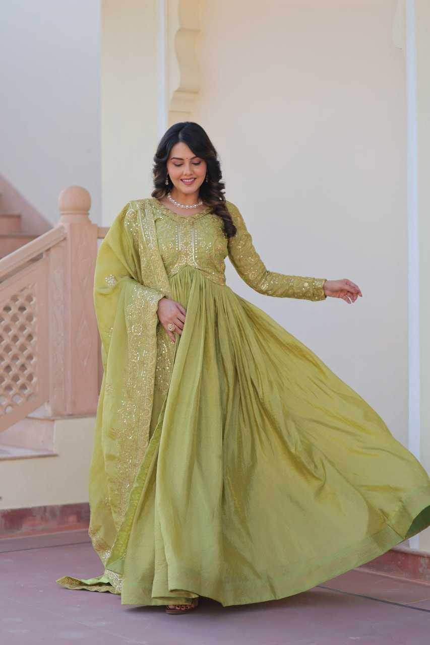 Crush Silk Embroidery Long Gowns - MYLUXURY LANE ENTERPRISE