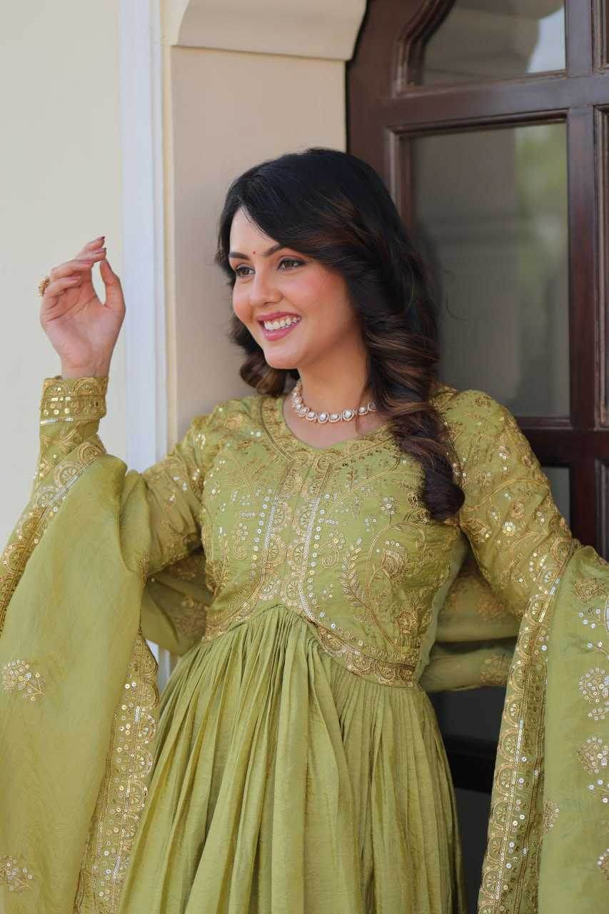 Crush Silk Embroidery Long Gowns - MYLUXURY LANE ENTERPRISE