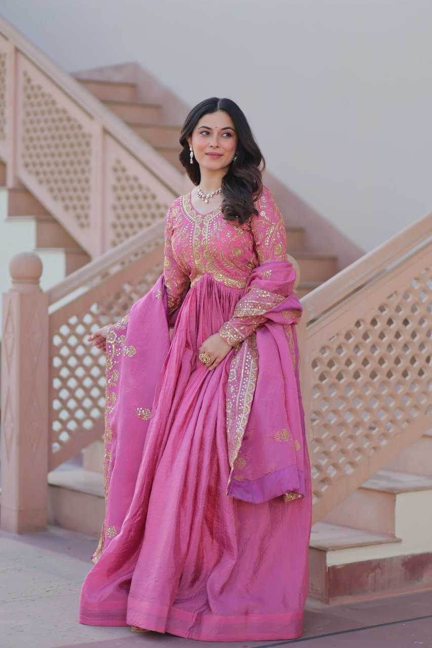 Crush Silk Embroidery Long Gowns - MYLUXURY LANE ENTERPRISE