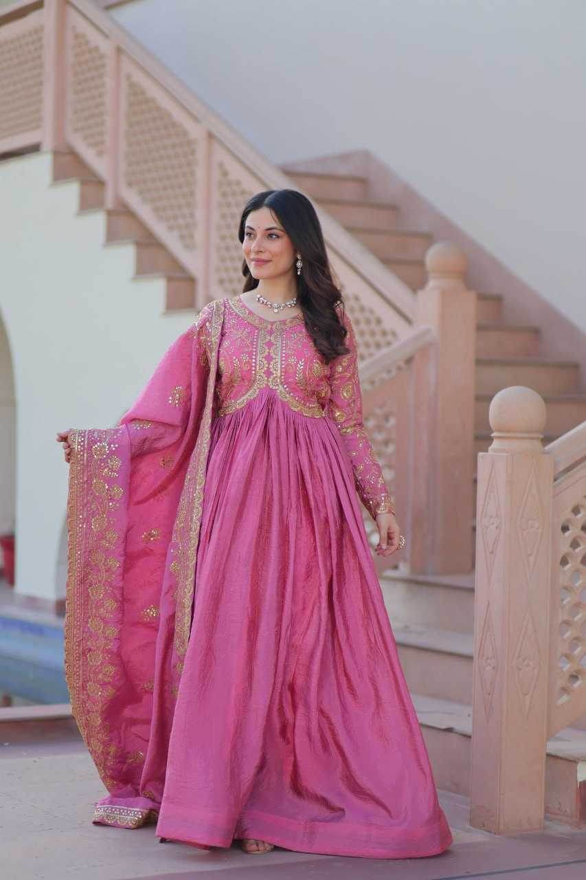 Crush Silk Embroidery Long Gowns - MYLUXURY LANE ENTERPRISE