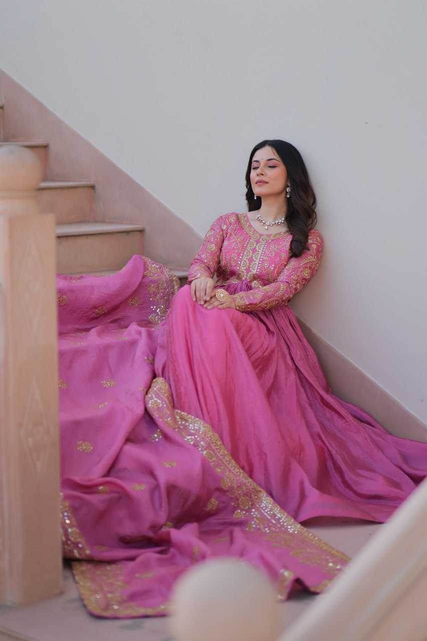 Crush Silk Embroidery Long Gowns - MYLUXURY LANE ENTERPRISE