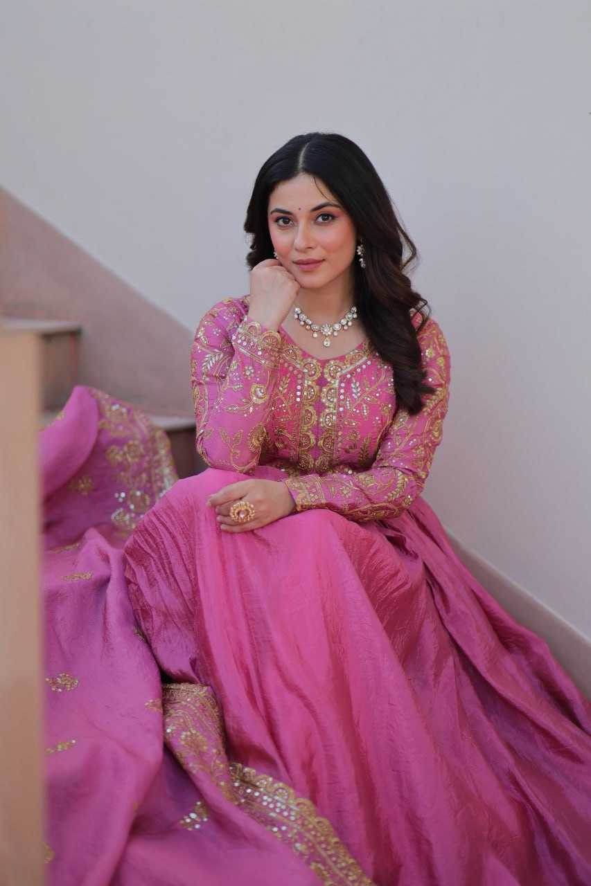 Crush Silk Embroidery Long Gowns - MYLUXURY LANE ENTERPRISE