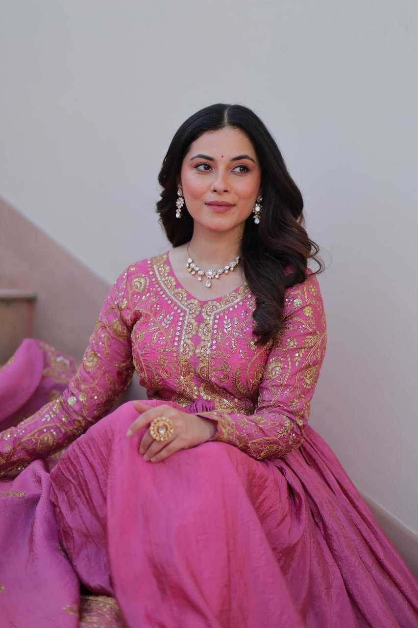 Crush Silk Embroidery Long Gowns - MYLUXURY LANE ENTERPRISE