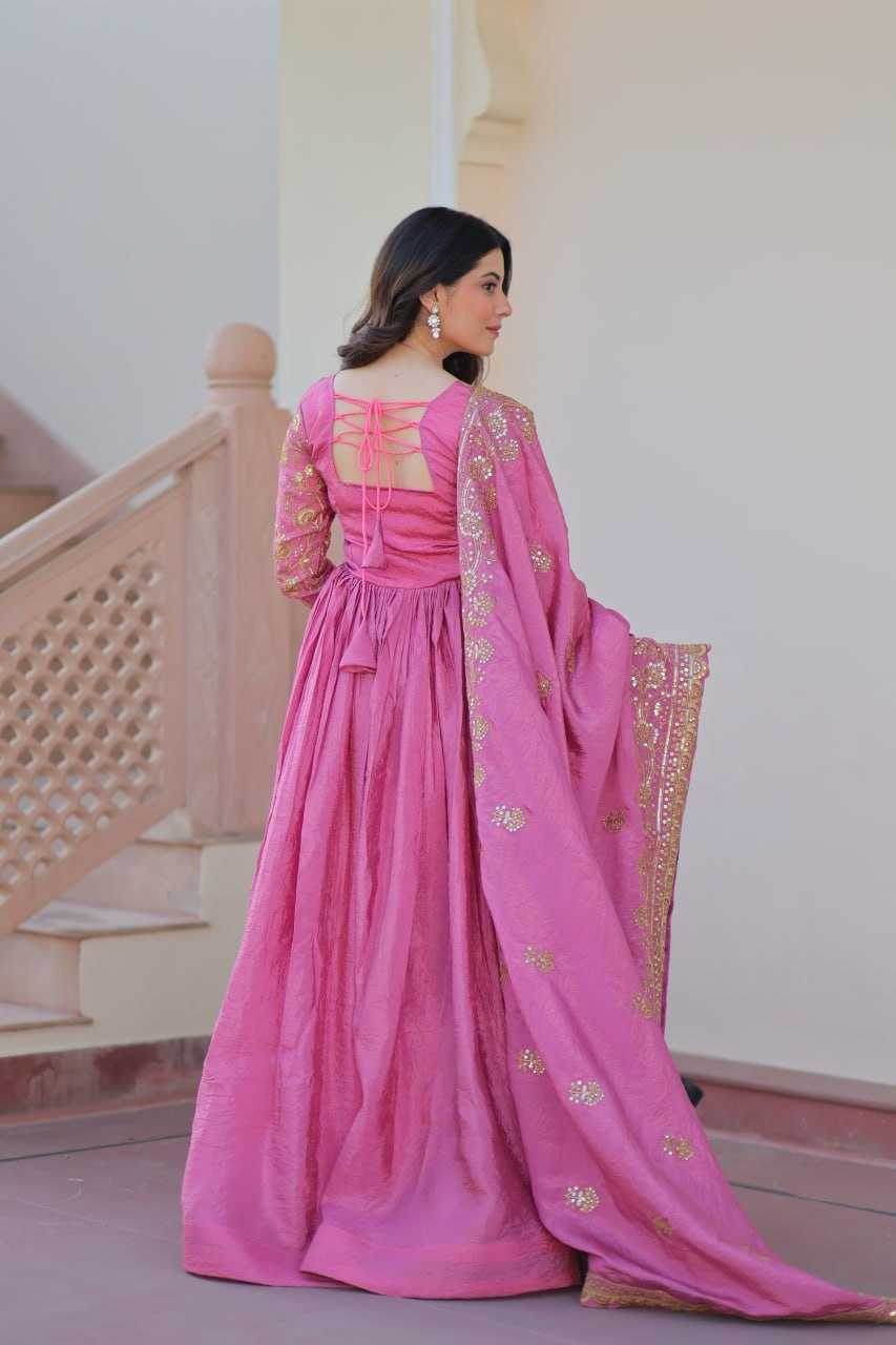 Crush Silk Embroidery Long Gowns - MYLUXURY LANE ENTERPRISE