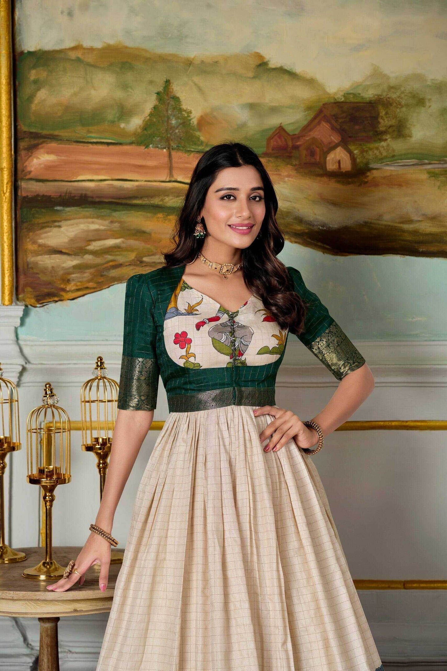 Dola Silk Anarkali Floor-Length Gown With Koti Set - MYLUXURY LANE ENTERPRISE