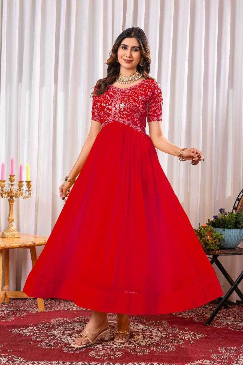 Faux Embroidery Long Gowns - MYLUXURY LANE ENTERPRISE