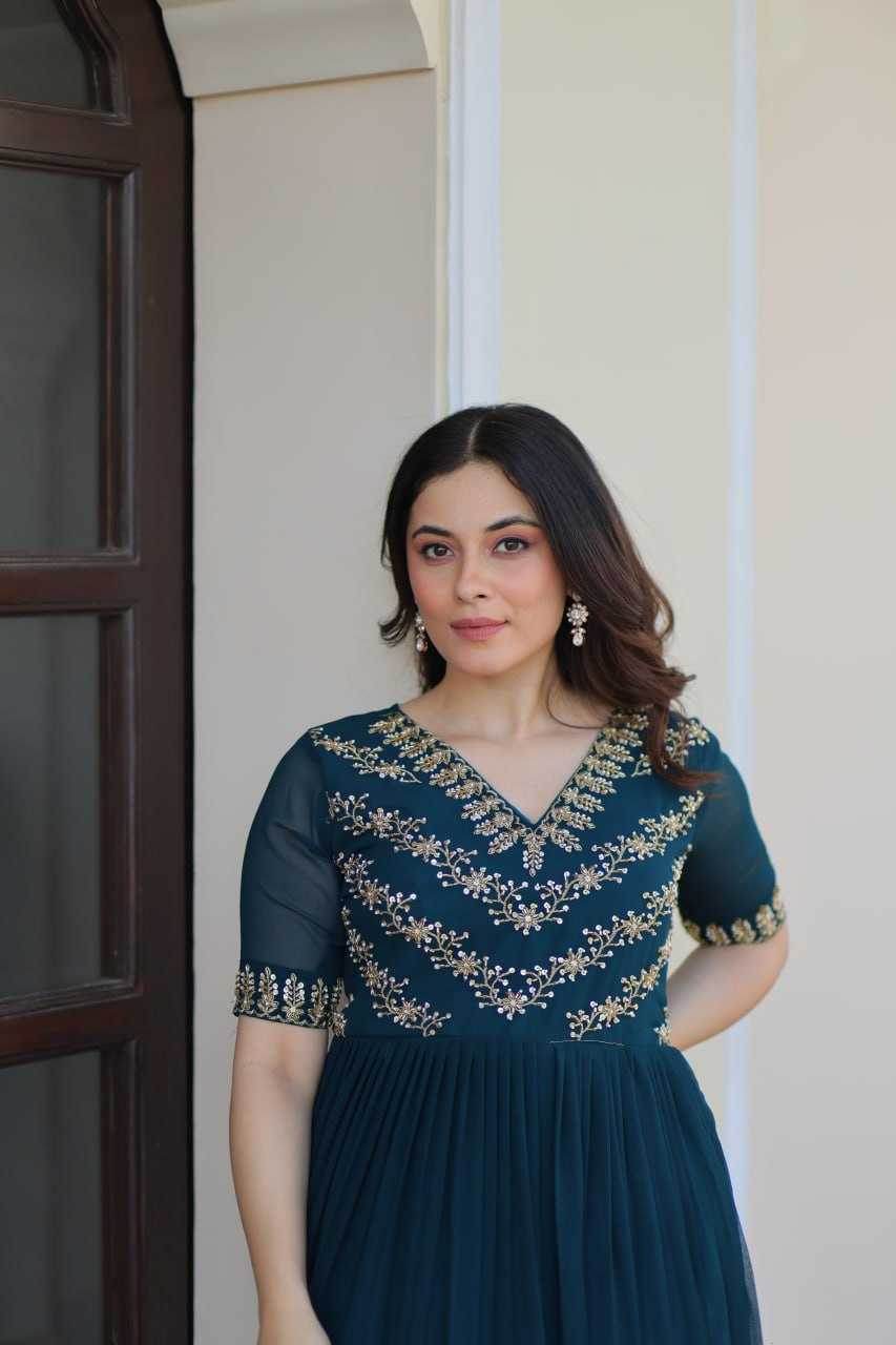 Faux Blooming Embroidery Party Gown - MYLUXURY LANE ENTERPRISE