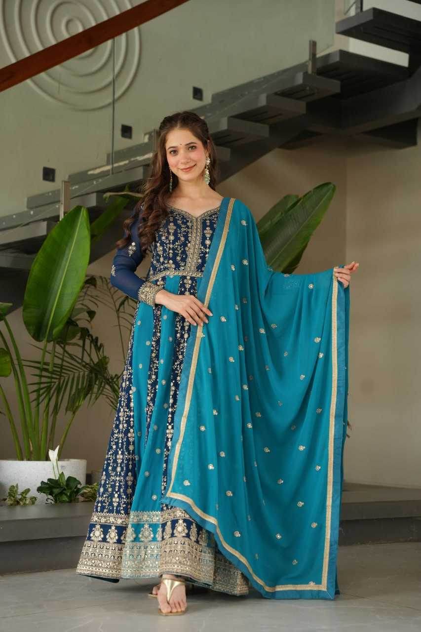 Faux Blooming Gown With Dupatta Sequin Gowns - MYLUXURY LANE ENTERPRISE