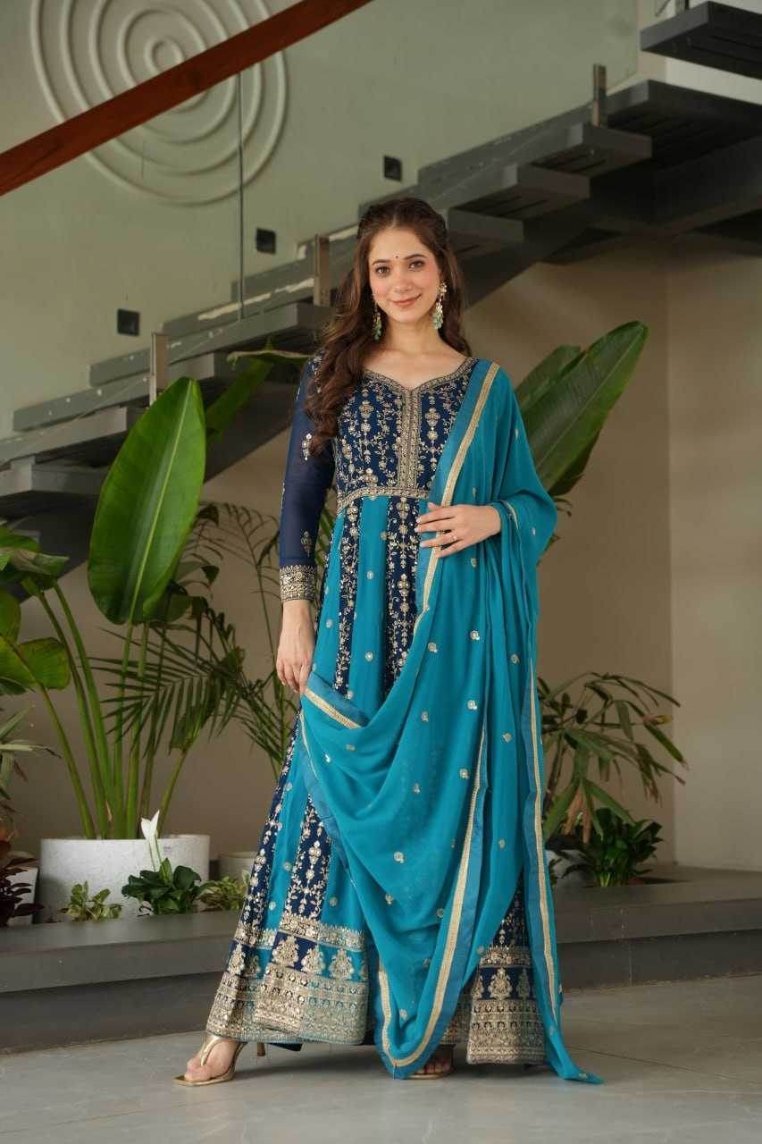 Faux Blooming Gown With Dupatta Sequin Gowns - MYLUXURY LANE ENTERPRISE