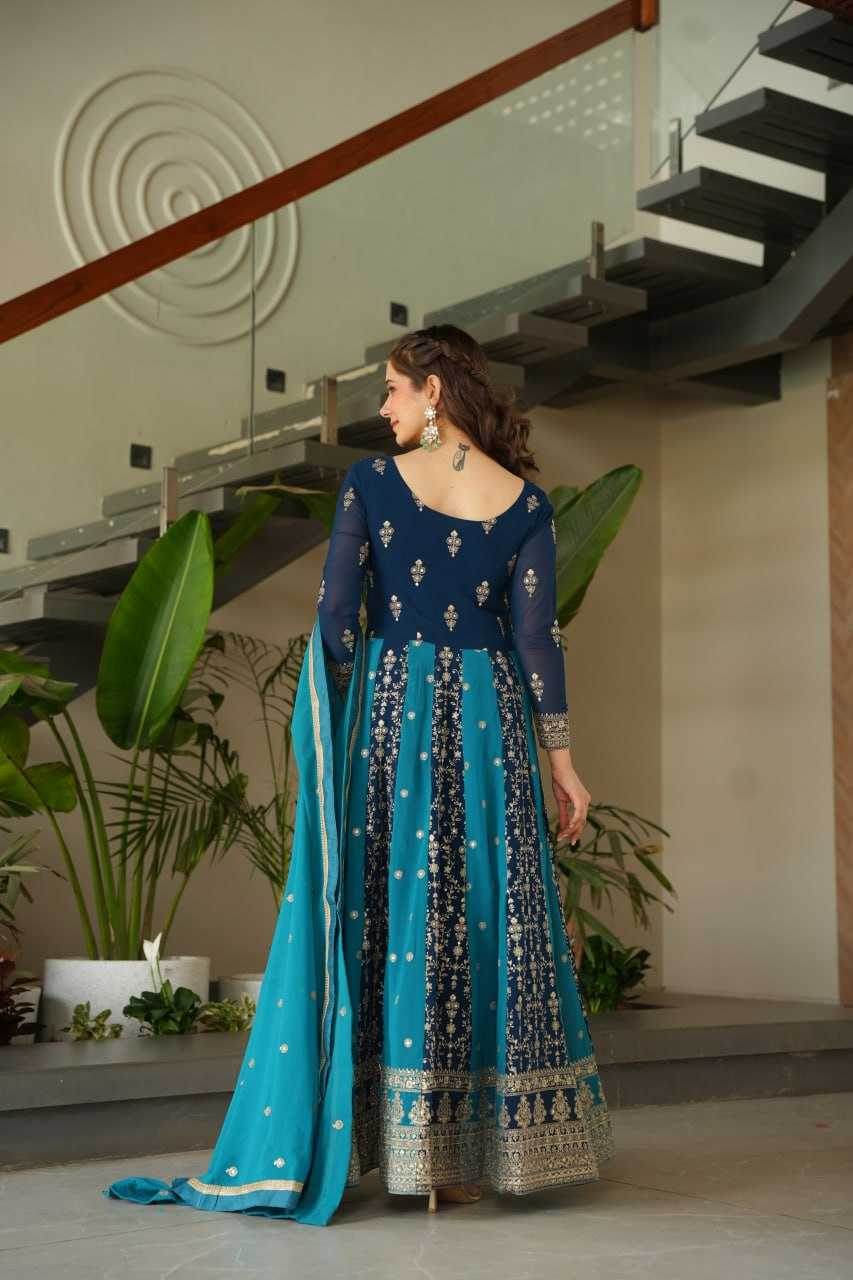 Faux Blooming Gown With Dupatta Sequin Gowns - MYLUXURY LANE ENTERPRISE