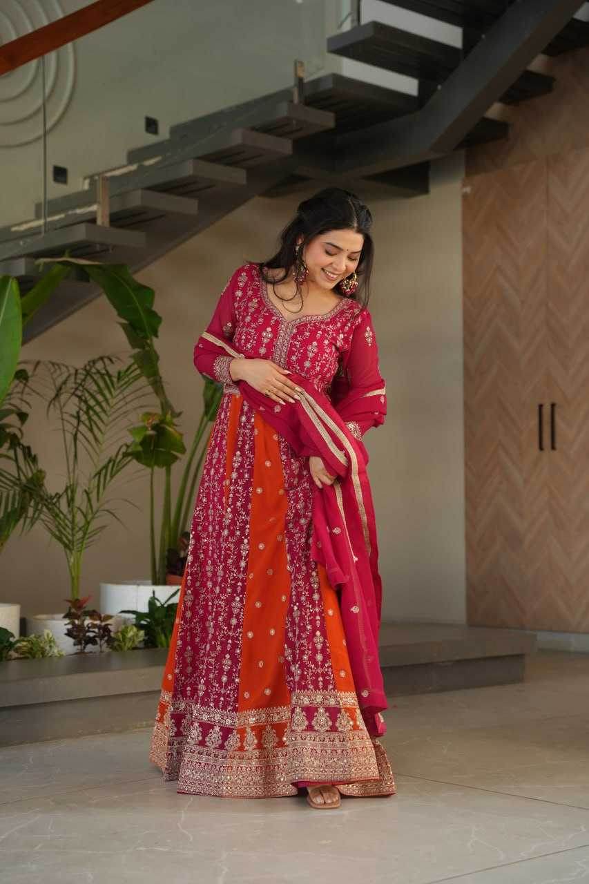 Faux Blooming Gown With Dupatta Sequin Gowns - MYLUXURY LANE ENTERPRISE